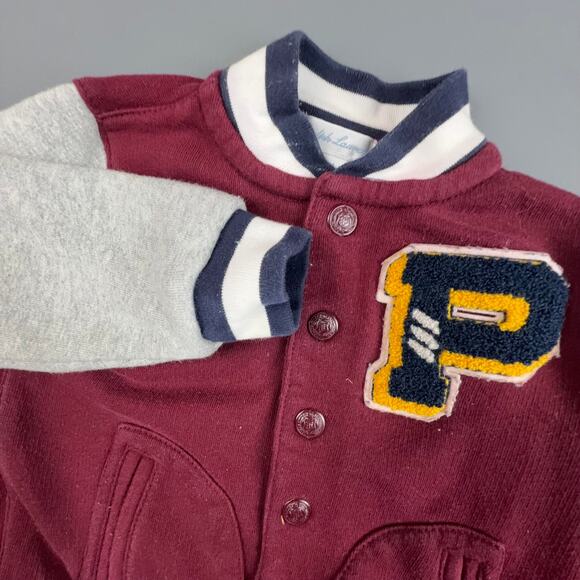 Ralph Lauren Toddler Varsity Jacket 12M | Burgundy Gray Bomber Letterman - Picture 1 of 7